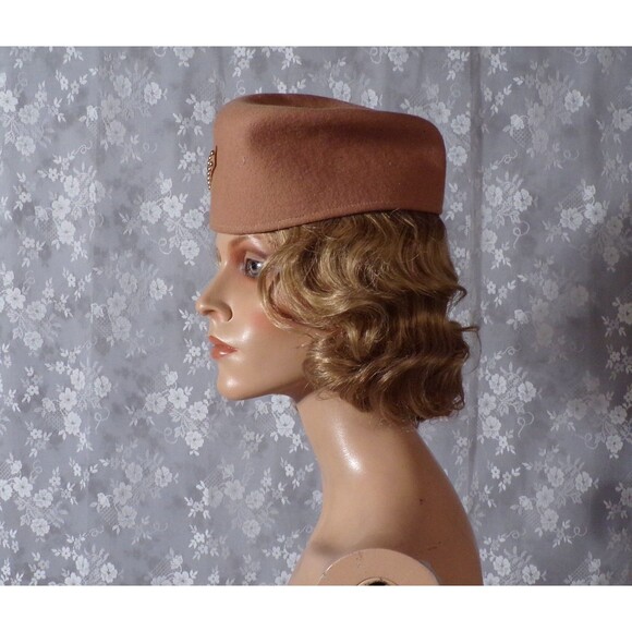 Vintage 40s Beige Wool Hat 1940s Retro Film Noir Femme Fatale Stewardess Chic main image 8
